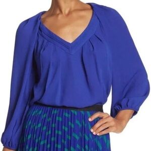 Diane Von Furstenberg Cahil Blouse 2 Blue Silk Chiffon Workwear Classic Chic
